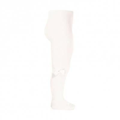 Medias de algodón cálido con lazo de grosgrain crema -