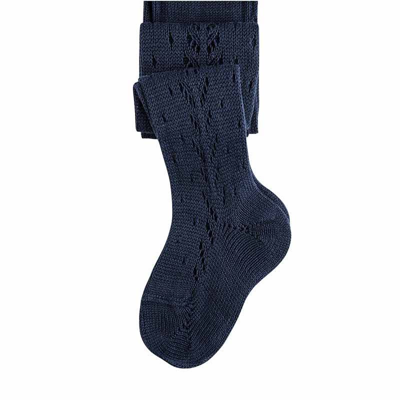 Blue herringbone openwork cotton tights -