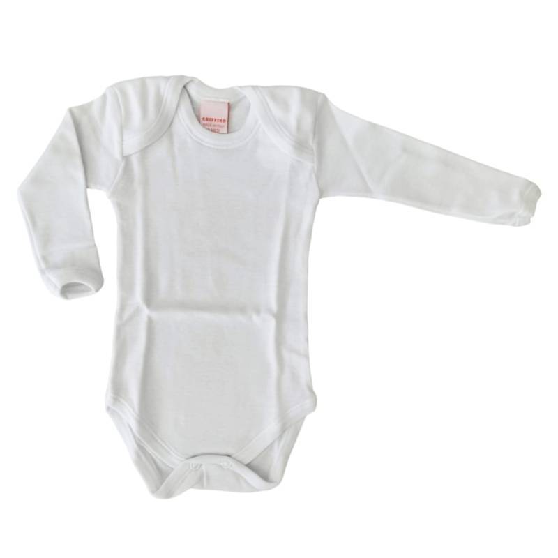 White long-sleeved cotton baby bodysuit -