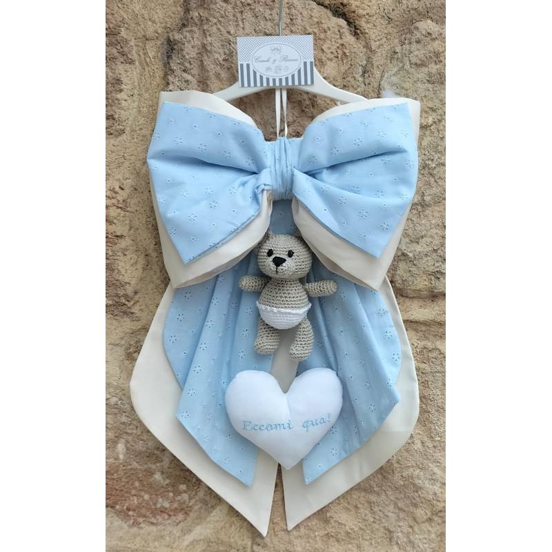 Beige and light blue newborn baby bow -