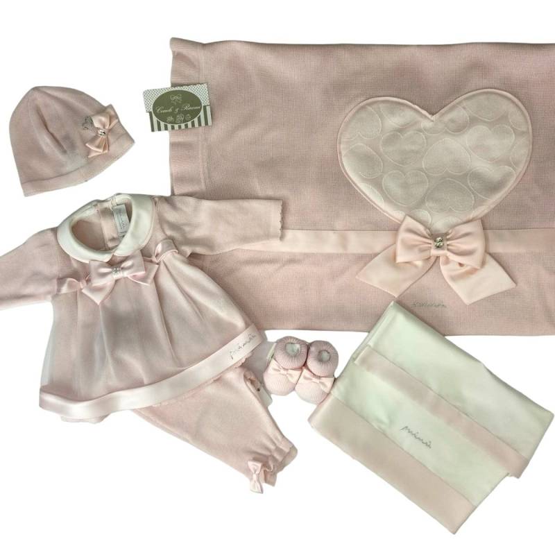 Elegant pink cotton newborn outfit 1 month Minù - 