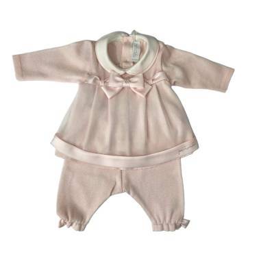 Elegant pink cotton newborn outfit 1 month Minù - 