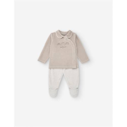 Pijama de veludo cinzento claro 0/0m - 6/9m