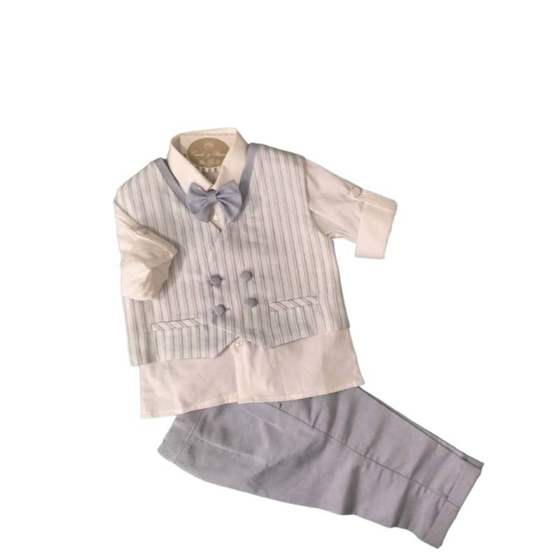 Completo elegante  battesimo cerimonia bianco e celeste misura 30 mesi - 