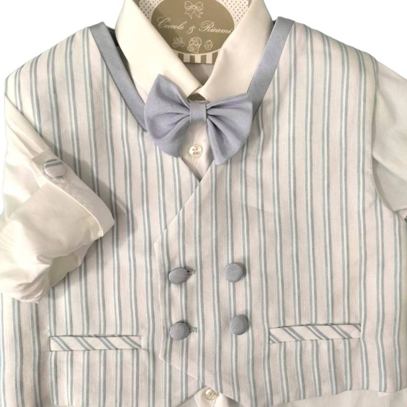 Elégant costume de baptême blanc et bleu ciel taille 30 mois - 