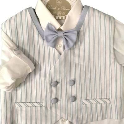 Completo elegante  battesimo cerimonia bianco e celeste misura 30 mesi - 