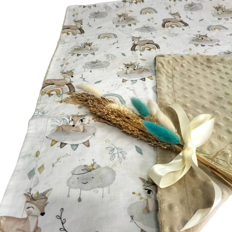 Doppelseitige Unisex-Decke aus Minky und Baumwolle - 