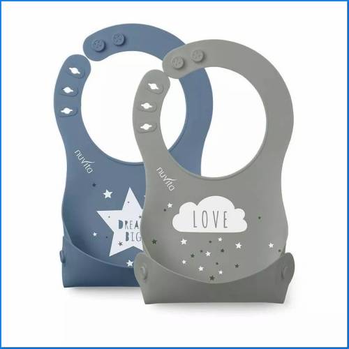 4370 Bavoir en silicone Bleu poudré/Sage