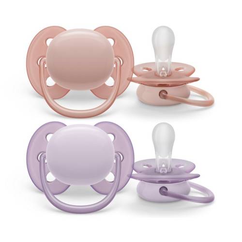 2 Chupetas Ultra Suaves 0-6m Rosa Lilás