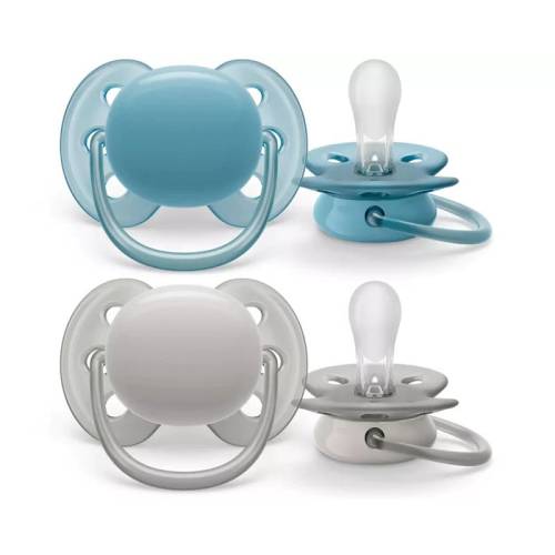 2 Chupetas Ultra Suaves 6-18m Azul Cinzento