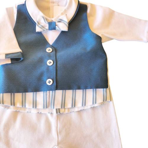 Coprifasce cotone neonato bianco e azzurro 3 mesi Minù -  2