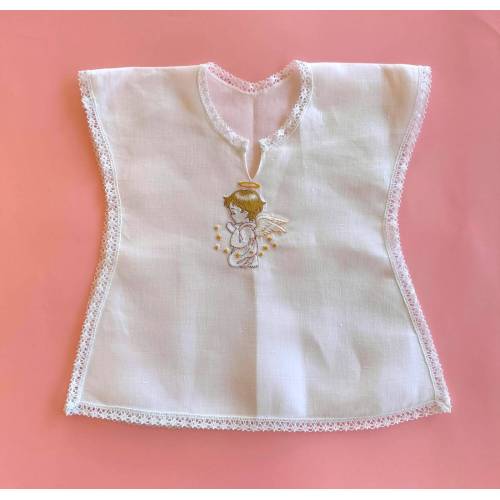 Camisa de batizado de menina em linho branco 3/6 meses - 