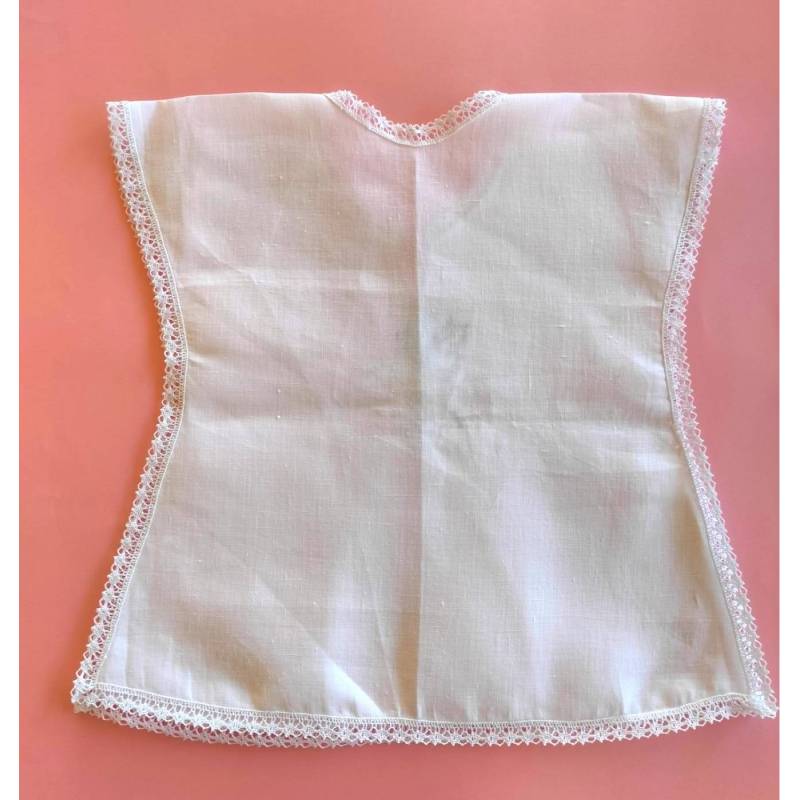 Camisa de batizado de menina em linho branco 3/6 meses - 