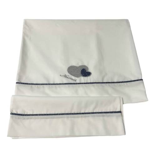 Sábana Ninnaoh recién nacido blanco azul y gris corazones - 
