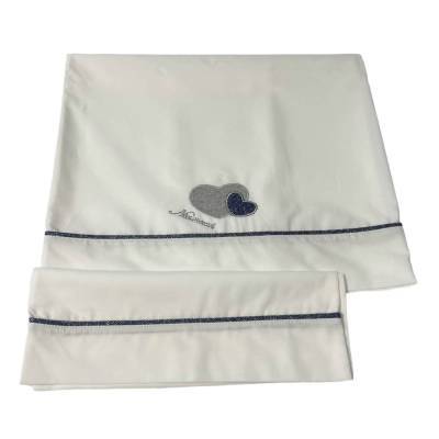 Sábana Ninnaoh recién nacido blanco azul y gris corazones - 