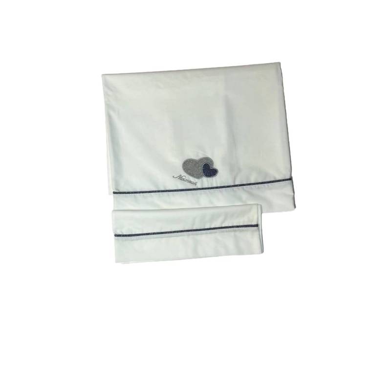 Lenzuolino Ninnaoh neonata bianco blu e grigio cuori - 