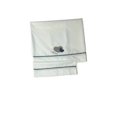 Sábana Ninnaoh recién nacido blanco azul y gris corazones - 