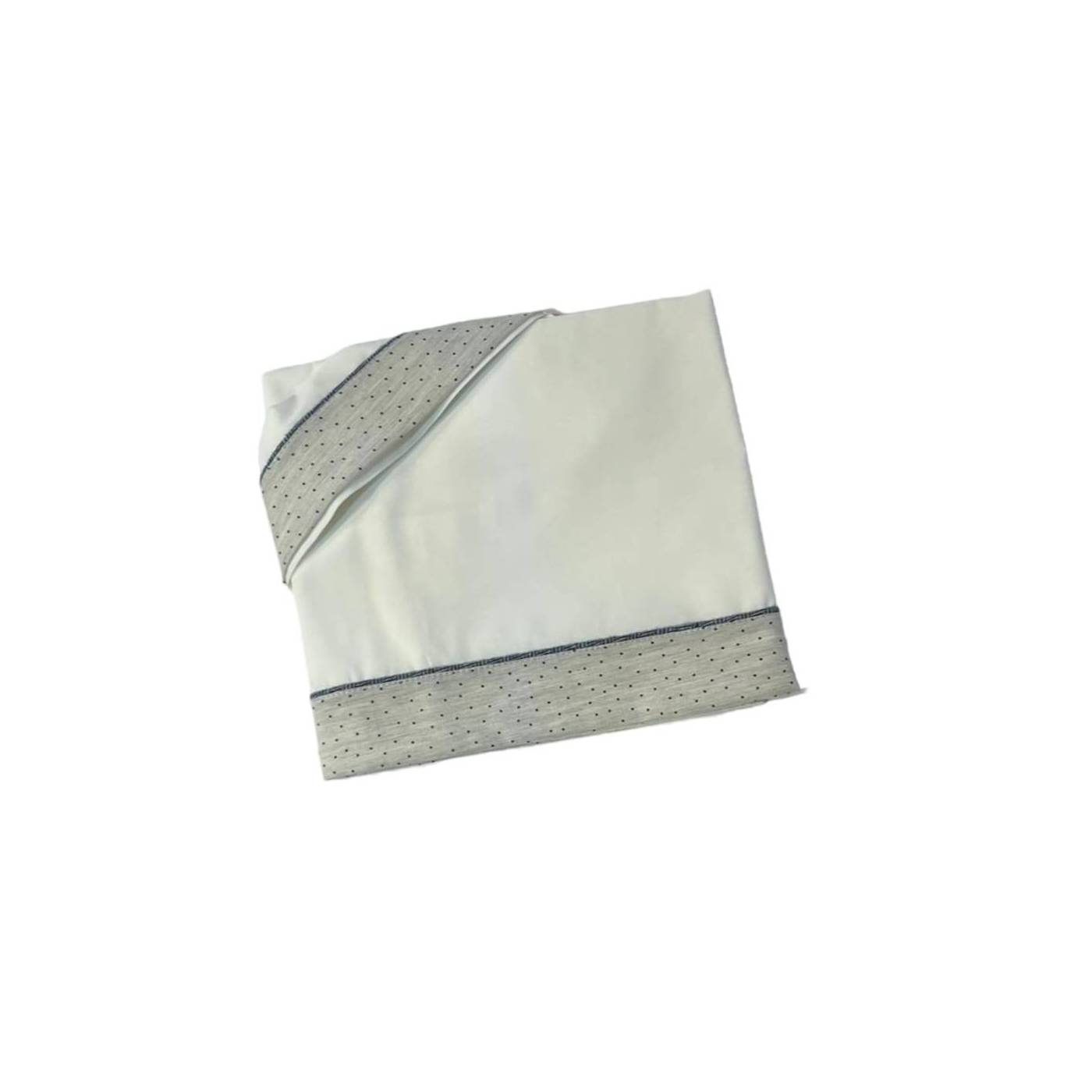 lenzuolino neonato in puro cotone bianco con balza grigia e pois blu