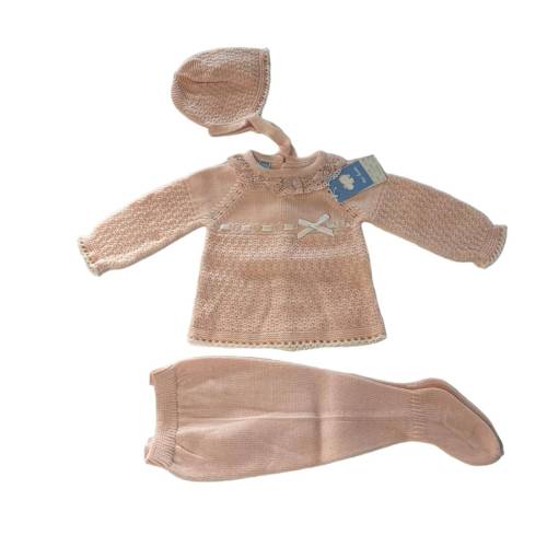 Pink wool-blend newborn baby hat cover with bonnet size 1 month - 