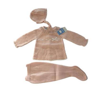 Pink wool-blend newborn baby hat cover with bonnet size 1 month - 