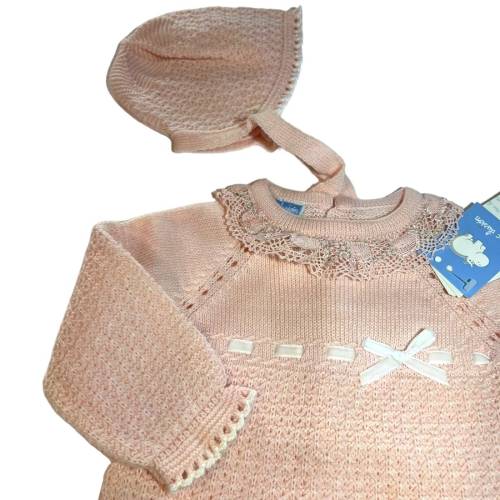 Pink wool-blend newborn baby hat cover with bonnet size 1 month -  2
