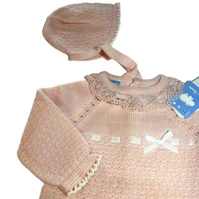 Pink wool-blend newborn baby hat cover with bonnet size 1 month - 