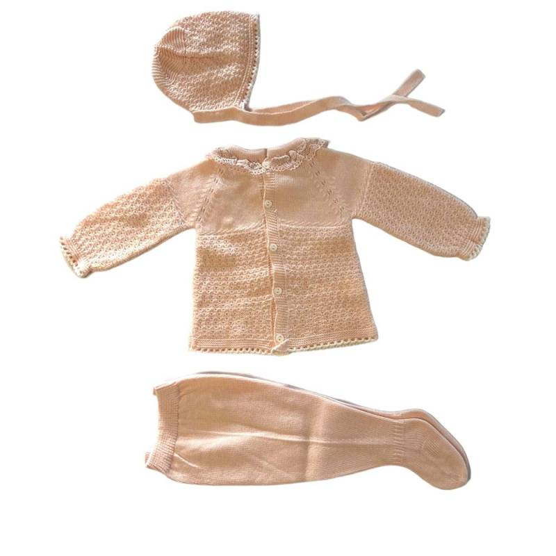 Coprifasce neonata in misto lana rosa con cuffietta misura 1 mese - 