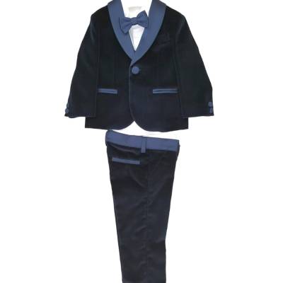 Eleganter Babyanzug Größe 12 Monate aus mitternachtsblauem Samt und satinierten Details - 