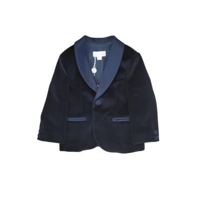 Completo elegante bambino misura 12 mesi in velluto blu notte e dettagli in raso - 