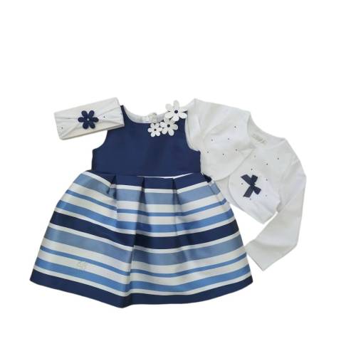 Elegantes Kleid Baby Mädchen Barcellino 18 Monate weiß blau - 