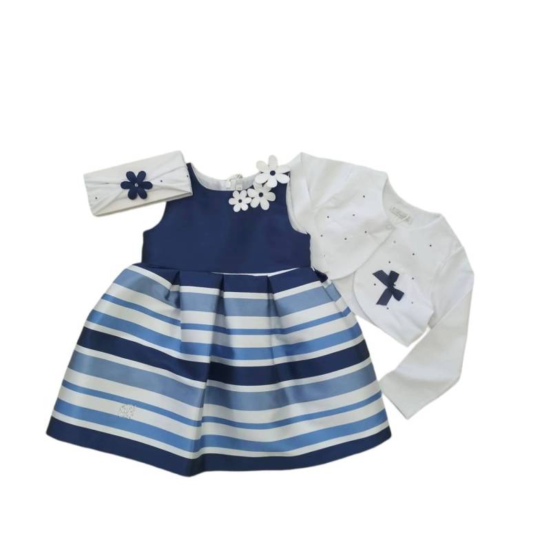 Robe élégante bébé fille Barcellino 18 mois blanc bleu - 