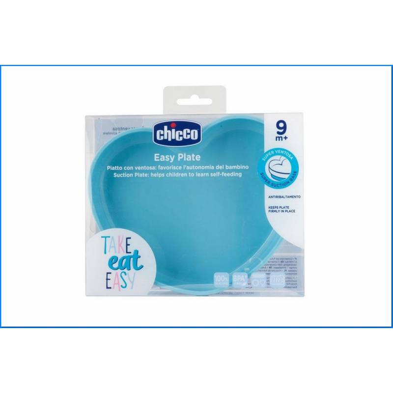 Piatto Cuore Con Ventosa Silicone Blu