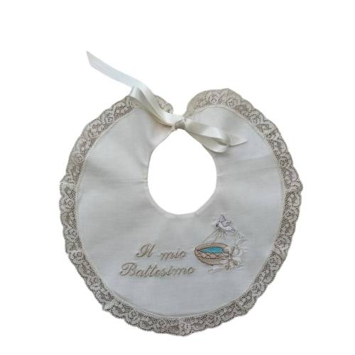 Cream baptism bib with lace - 