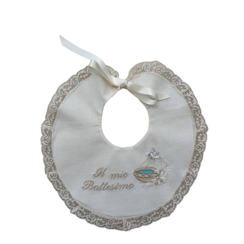 Cream baptism bib with lace - 