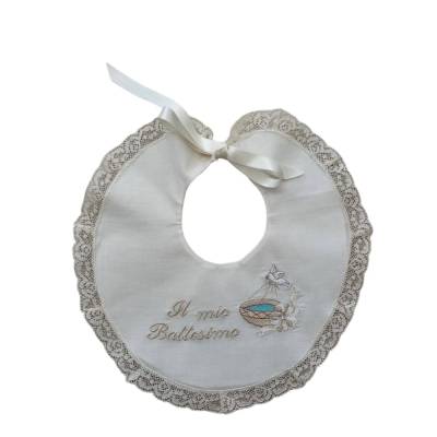 Babero de bautizo crema con encaje - 