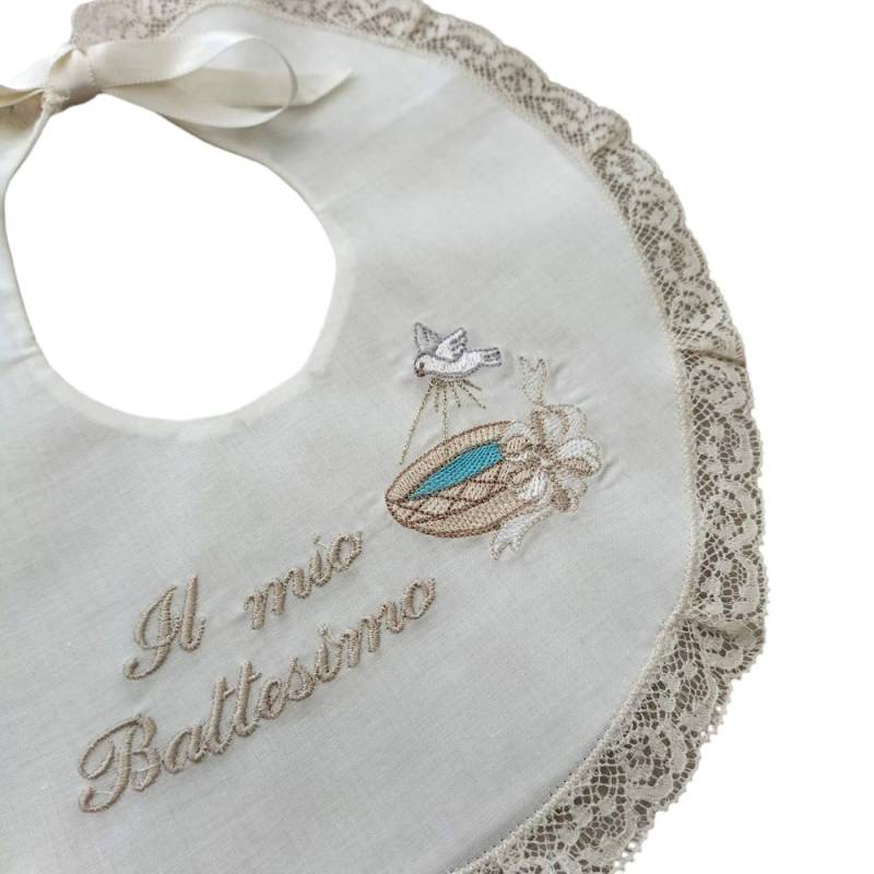 Babero de bautizo crema con encaje - 