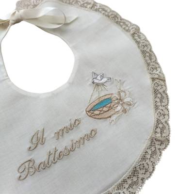 Bavoir de baptême crème avec dentelle - 