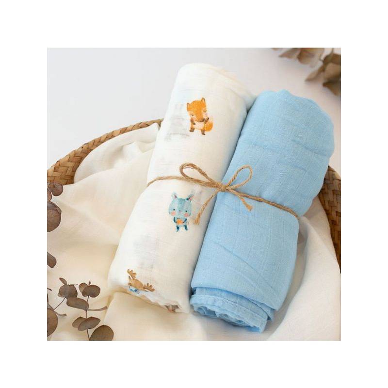 Muselina 70x70cms Bambu Azul 3u