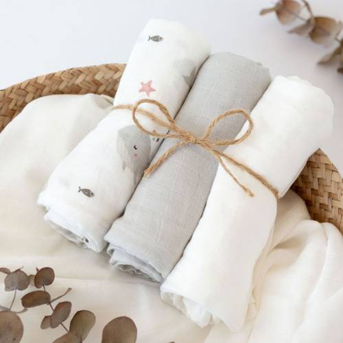 Muselina 70x70cms Bambu Gris 3u