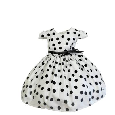 Abito elegante bambina in raso bianco pois neri - 