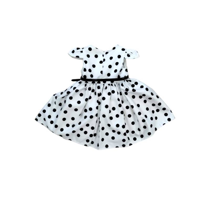 Abito elegante bambina in raso bianco pois neri - 