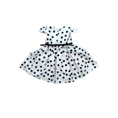 Robe élégante pour fille en satin blanc à pois noirs - 
