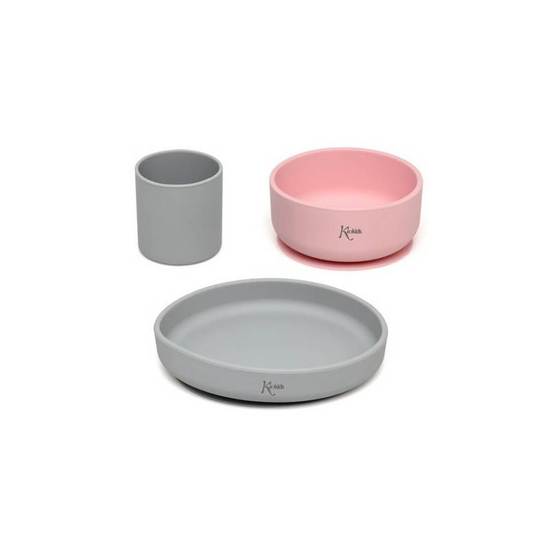 Conjunto de talheres de silicone rosa e cinzento 2 A