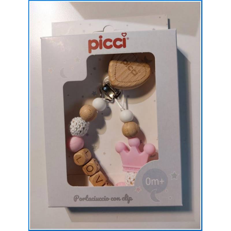 Portachupetes de madera Talco Rosa